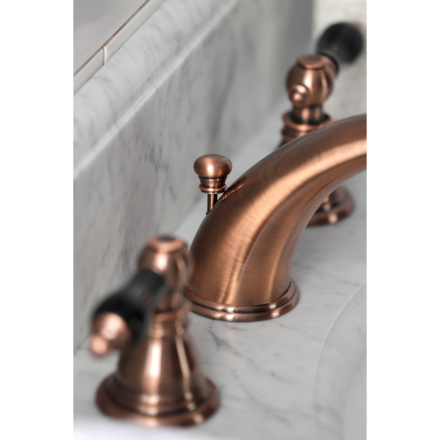 Kingston Heirloom KB966AKL - Duchess Two-Handle 3-Hole Deck Mount Widespread Bathroom Faucet with Pop-Up Drain, Antique Copper — thumbnail 3